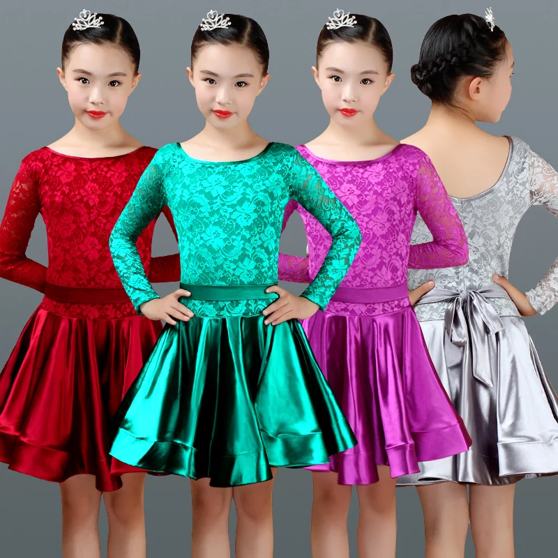 

Latin Dance Dress For Girls Lace Bright Satin Skirt Latin Dresses Competition Stage Performance Wear Kid Dancing Clothes DN2676