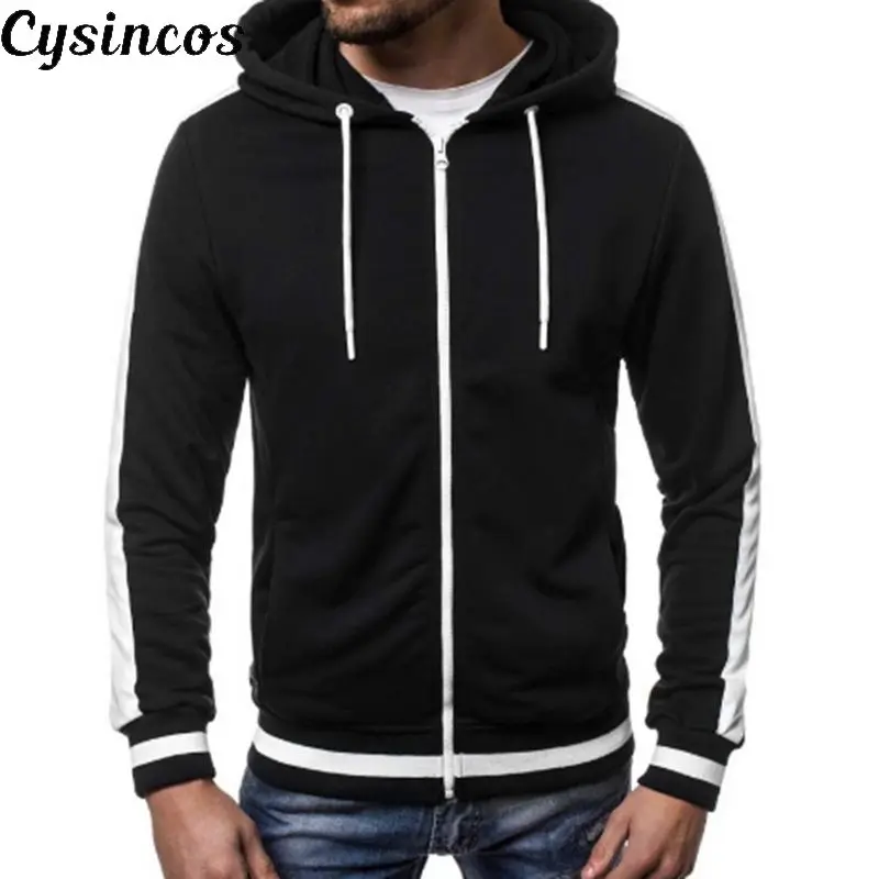 Мужской кардиган с капюшоном CYSINCOS Черный Повседневный на молнии карманами