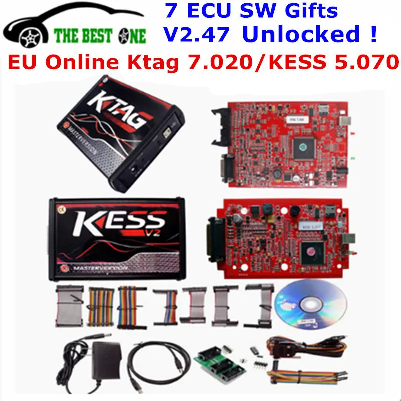 Онлайн V2.47 EU Red KESS V5.017 без маркера KTAG V7.020 V2.25 2,23 K-tag 4 светодиодный Kess V2 5,017 OBD2 менеджер тюнинговый комплект ECU программист