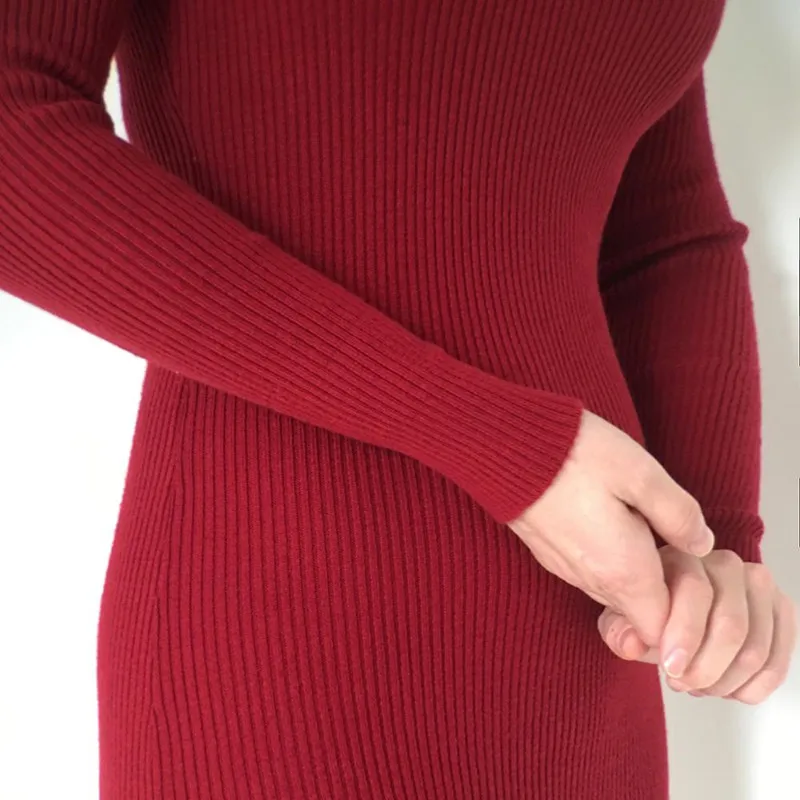 

Snaoutofit Spring And Autumn New Fashion Cashmere Long Dress Slim Sexy Women Knitted Sweater Wool Hot Sale Keep Warm