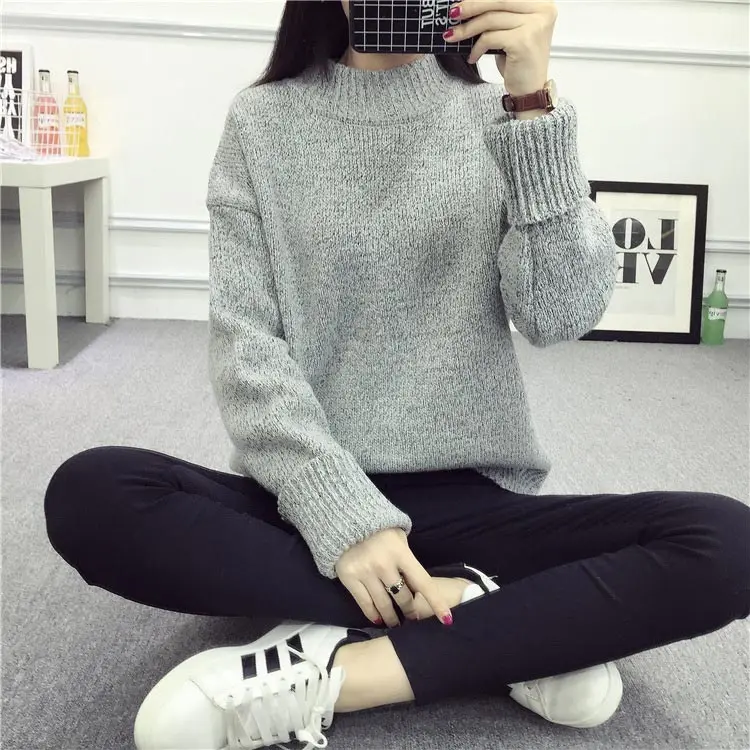Sweater women 2018 new autumn winter sweater long sleeve o-neck pullover female casual solid color knitwear jumper | Женская одежда