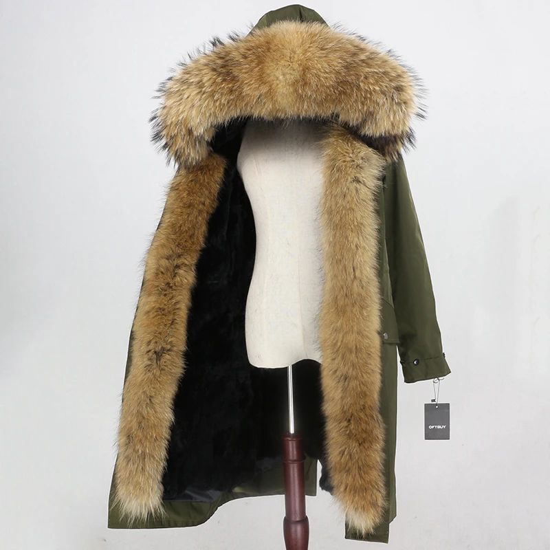OFTBUY X-long Женская парка водонепроницаемая верхняя одежда пальто из натурального меха натуральный мех енота воротник подкладка из натурального кроличьего меха съемный теплый