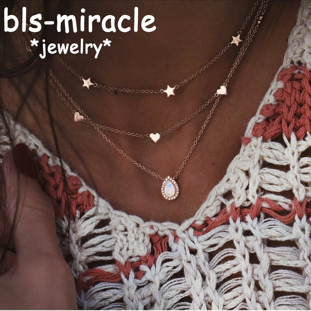 Женское многослойное ожерелье с подвеской в виде капель воды Boho модное