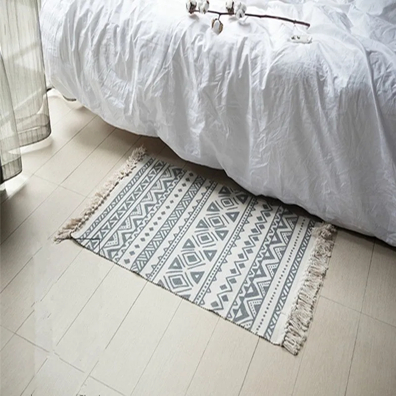 

Cotton fiber hand-woven carpet bedroom bed blanket tapete Japanese grey style living room tea table hallway rug kitchen mat