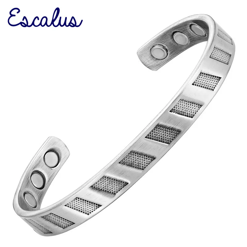 Escalus Geometric Power Bangle For Women Silver Color Magnetic Bracelet Bio Pure Copper Men Charm Bangle Trendy Wristband