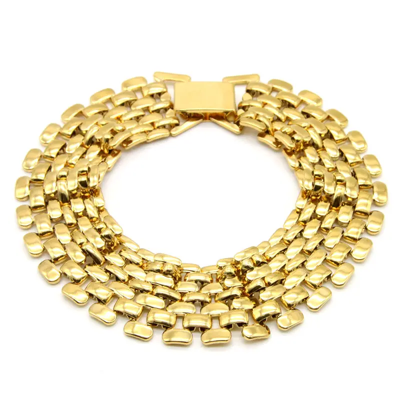 New Mesh Shaped Mens Bracelet Yellow Gold Filled 18MM Wide Hip Hop Boys/Man Wrist Chain 8.26