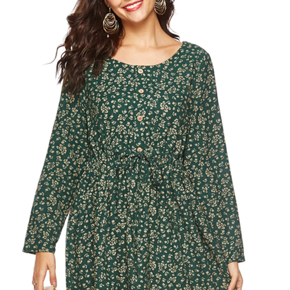 Женское платье с длинным рукавом повседневное винтажное свободное льняное