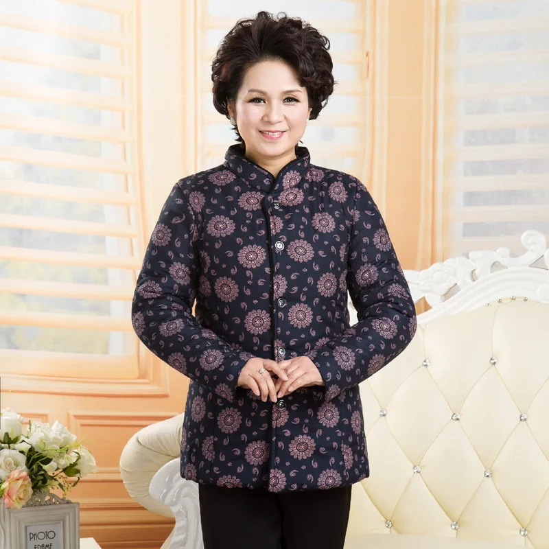 Winter jacket women's middle-aged cotton women's Chinese plus velvet thick printed women's cotton jacket 2019 new style