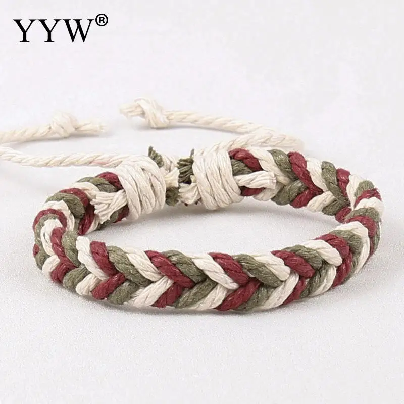 Разноцветные льняные мужские браслеты регулируемые плетеные в богемном стиле