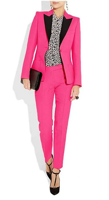 Custom Made Business Pant Suits for Women Plus Size Ladies Pantsuit Blazer+Pants for Work Fuchsia Pantsuit for Wedding Party