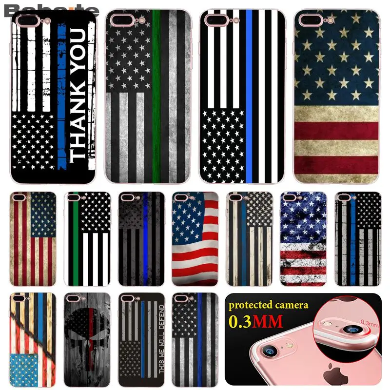 Тонкий чехол для телефона Babaite Blue Line с американским флагом США iPhone 6S 6plus 7 7plus 8 8Plus X