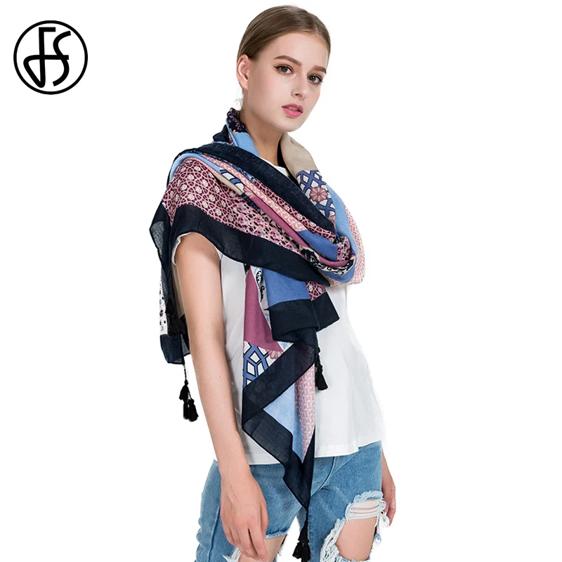 FS Высокая мода шарф из вискозы с принтом шарфы шали роскошный бренд кисточками