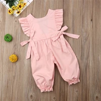 newborn kids baby girls free shipping clothes ruffle backless bow cotton romper round neck sleeveless lovely overalls one pieces