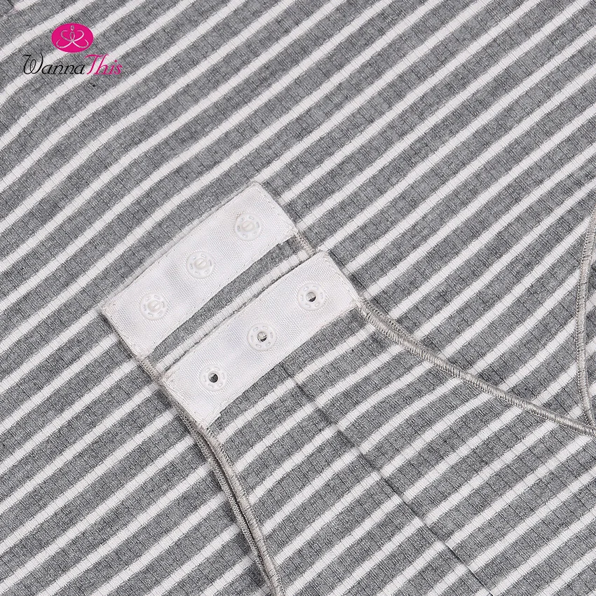 WannaThis Autumn Striped Bodysuits Women Scoop Neck Long Sleeve Knitted Elegant Gray White Bodycon Sexy Casual Cotton Rompers | Женская