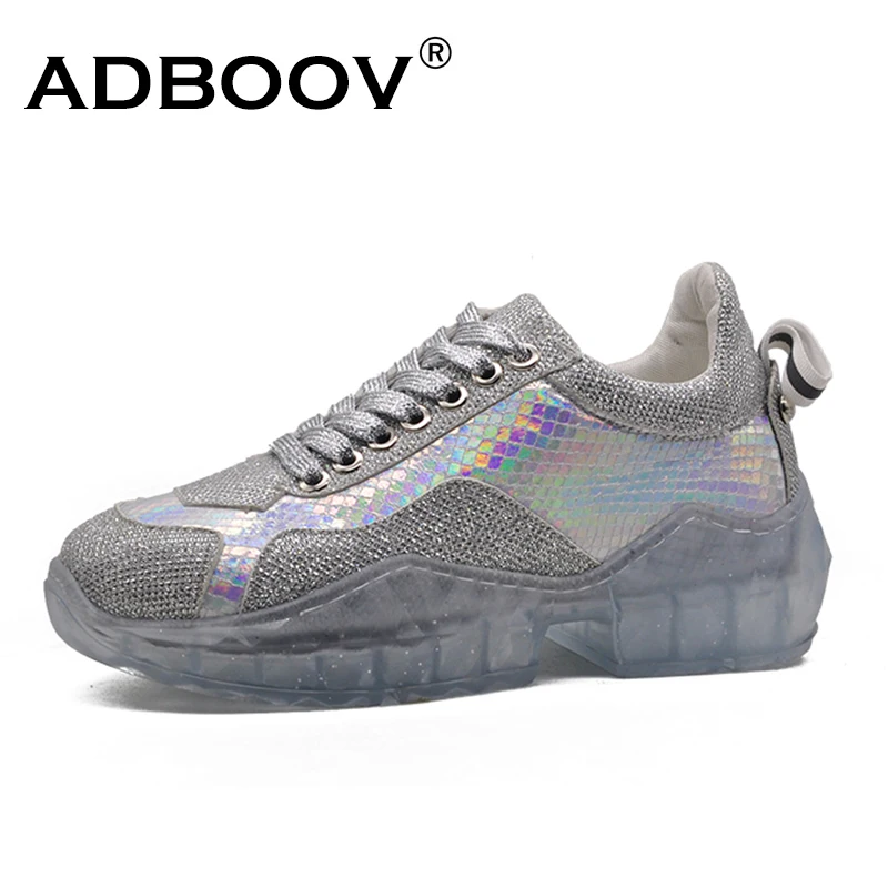 

Кроссовки женские ADBOOV, с блестками, на прозрачной подошве, повседневные, серебристые, 2019