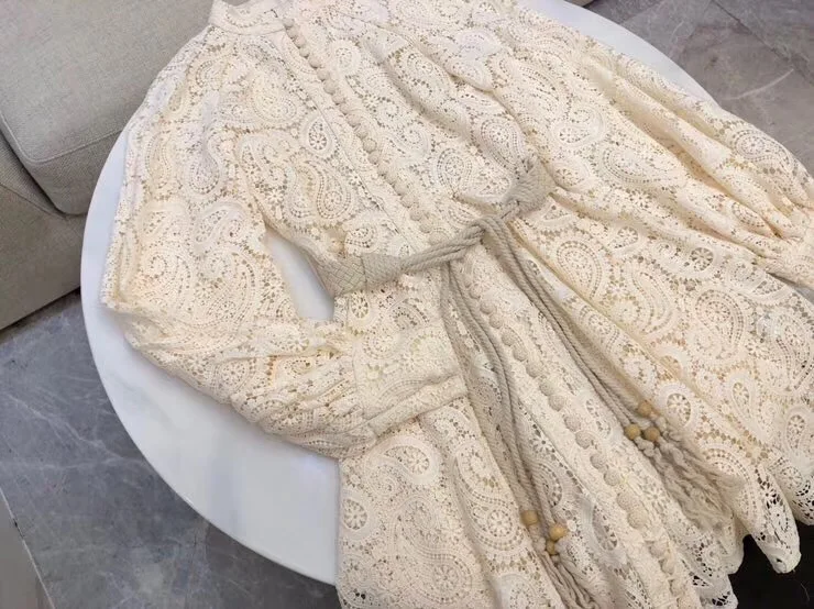 woman ladies fashion lace lantern long sleeve dress