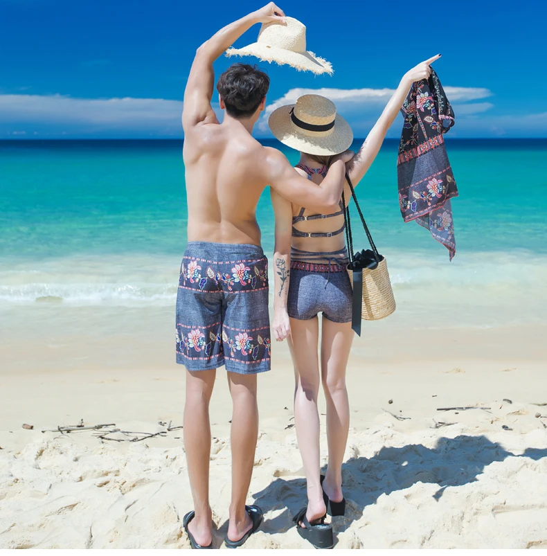 Swimwear Women Couple Men Board Shorts Swimming Trunks Surfing Suit Beach Clothes Swimsuit Women 3pcs Swimsuit Bikinis Set