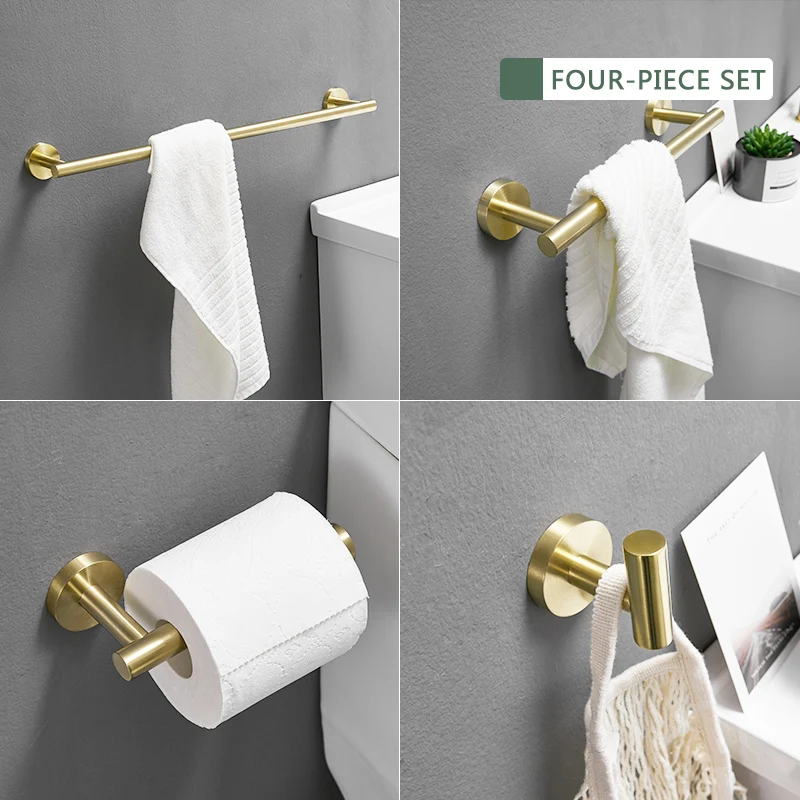 Four piece set FLG золотые аксессуары для ванной комнаты, нержавеющая сталь, держатель для туалетной бумаги, держатель для башни, настенный набор аксессуаров для ванной комнаты - Цвет: Four piece set