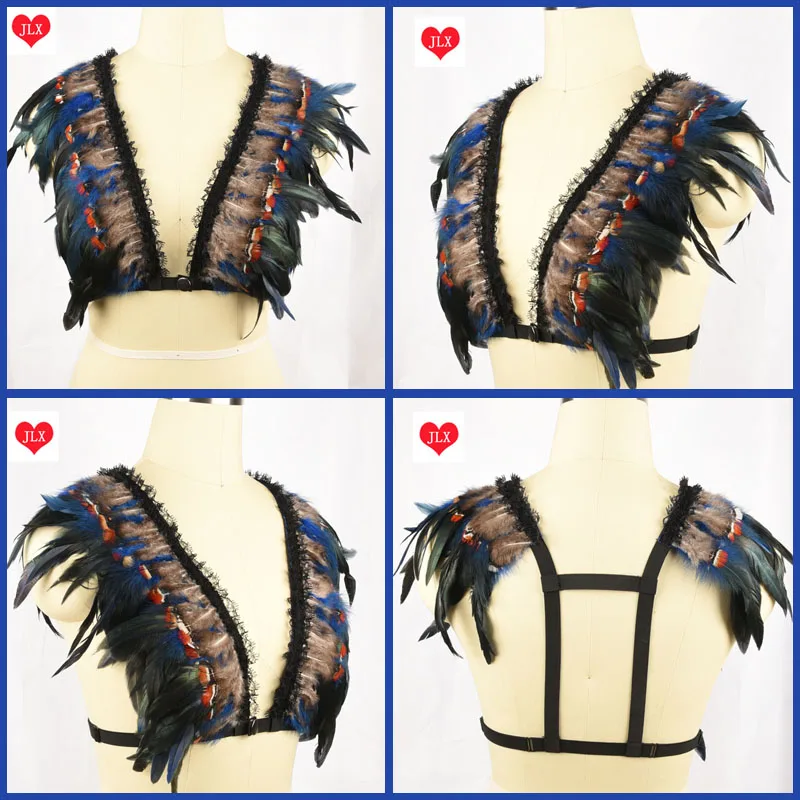 Сексуальный кружевной бюстгальтер на бретельках с перьями фестивальный Рейв