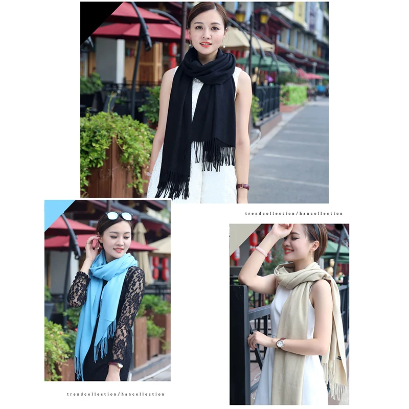 Женский однотонный кашемировый шарф с кисточками женский длинный весна осень