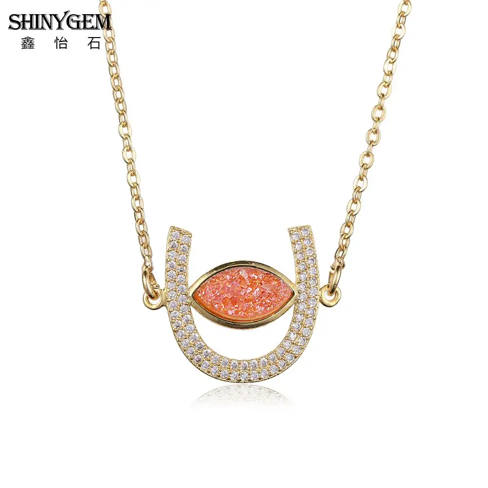 ShinyGem Золотая подвеска в виде подковы ожерелье 4 цвета натуральный Друза камень s