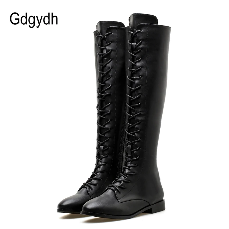 Женские кожаные сапоги Gdgydh на квадратном каблуке со шнуровкой осень платформе