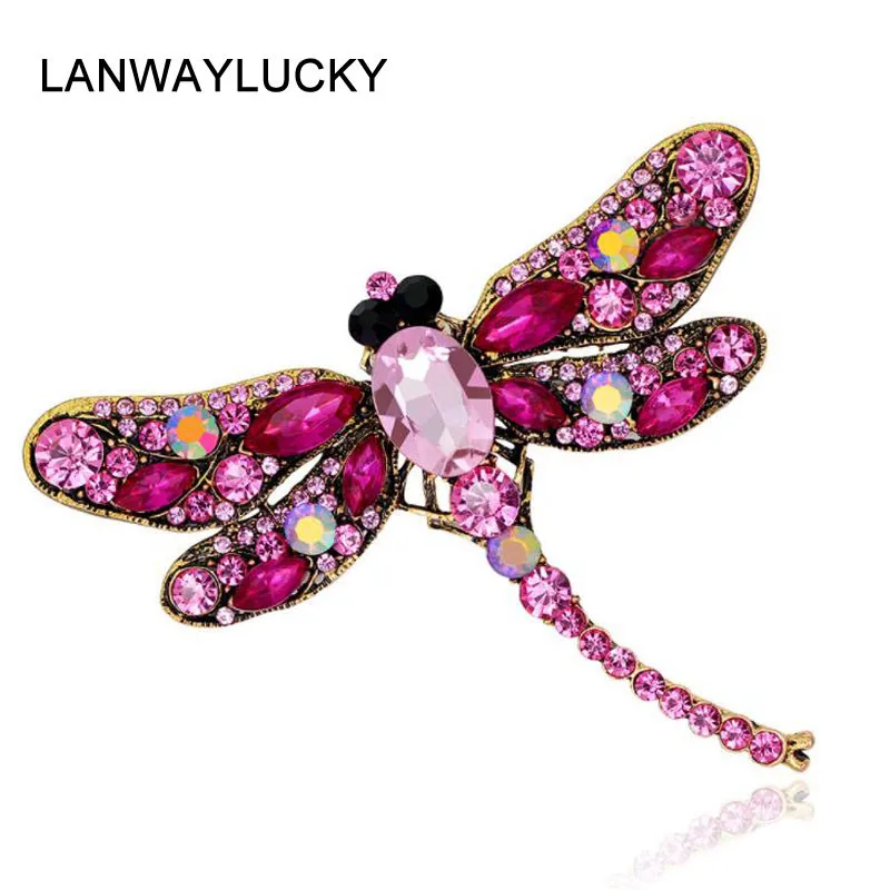 

LANWAYLUCKY 6 Colors Vintage Rhinestone Dragonfly Brooches Design Pin Jewelry Accessories Gift Shinny Crystal Jewelry For Women
