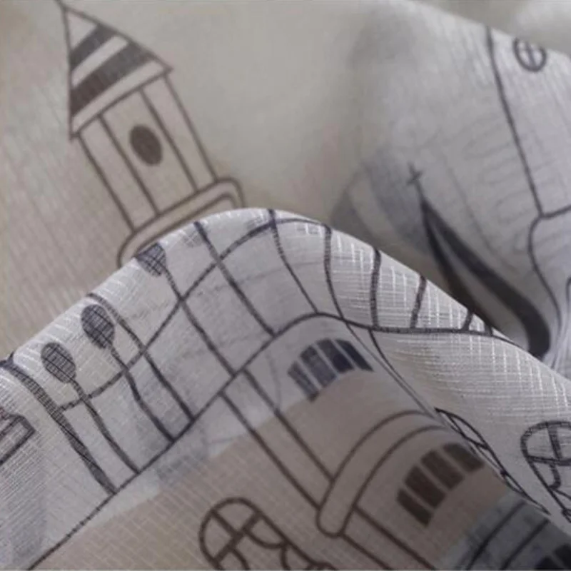 Затемняющая занавеска в рустикальном стиле с водяным замком тюль из тонкой ткани