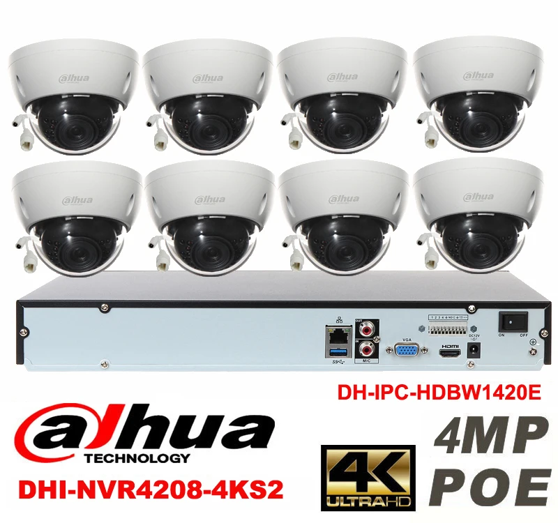 

Dahua original 8CH 4MP H2.64 DH-IPC-HDBW1420E 8pcs Network camera POE DAHUA DHI-NVR4208-4KS2 Dome IP CCTV security camera kit