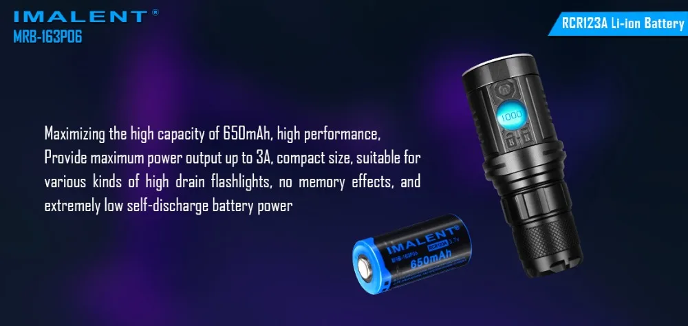 IMALENT 16340 650 мАч RCR123A 3 7 В литий-ионная аккумуляторная батарея