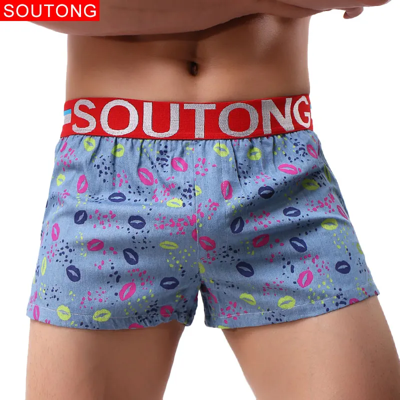 

Soutong 3Pcs/lot Men Underwear Boxer Shorts Cotton Loose Denim Printed Home Pants Man Casual Underpants Shorts Cueca Boxer jjk06