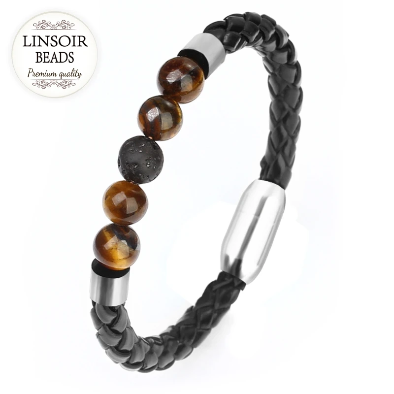 1 шт./лот 8 мм Браслет Из Каменных бусин Лава и тигровый глаз мужские черные