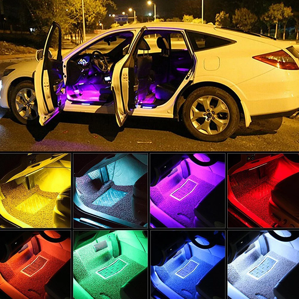 Светодиодная лента для автомобиля cascaleca, автомобильная интерьерная RGB атмосферная лампа, Bluetooth управление, Голосовое управление музыкой, комплект 12 В, автомобильный стиль