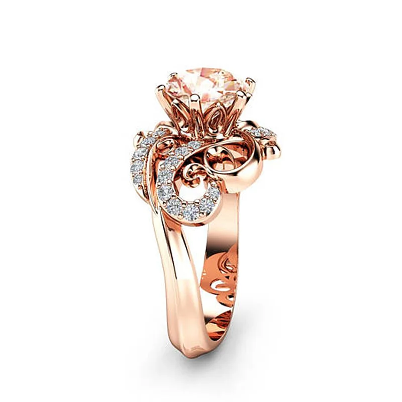 MOONROCY Cubic Zirconia Rose Gold Color Vintage Crystal CZ Champagne Wedding Rings Jewelry Flower for Women Girls Gift Drop | Украшения и