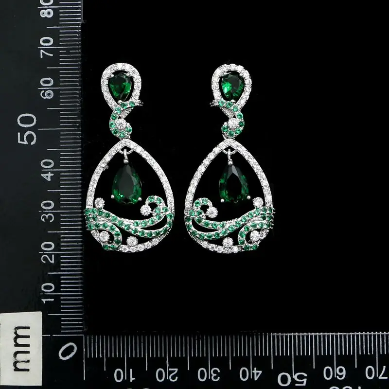 

Silver 925 Bridal Earrings Water Drop Natural Green Cubic Zirconia White Crystal For Women Wedding Accessories