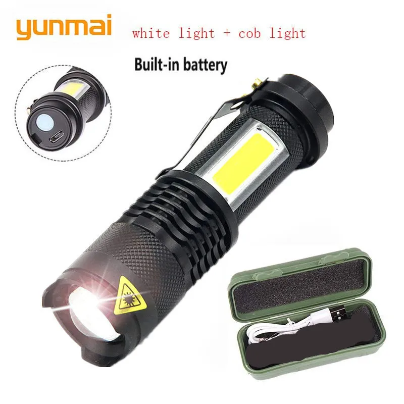 Светодиодный фонарик YUNMAI Q5 + перезаряжаемый от Usb 3800lm cob портативный встроенный в