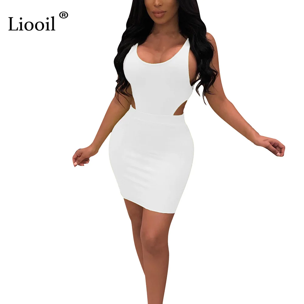 Белый Liooil/комплект из 2 предметов, облегающий комплект, летняя одежда для женщин, модный Боди и Эротичная миниюбка, Клубные комплекты - Цвет: Белый