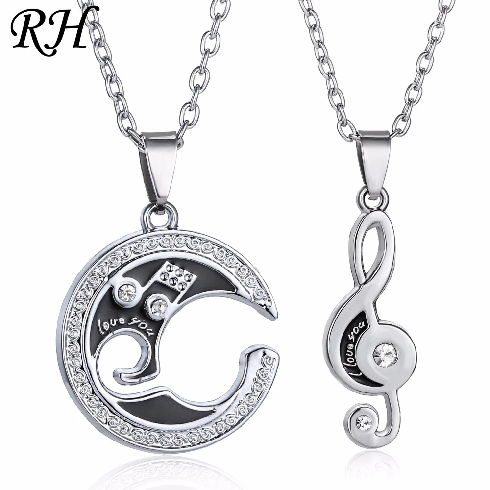 

2 pcs/pair Romantic Musical Note Shape Paired Pendants Necklace Valentine's Day Couple Necklace For Lover Girlfriend Gift Set