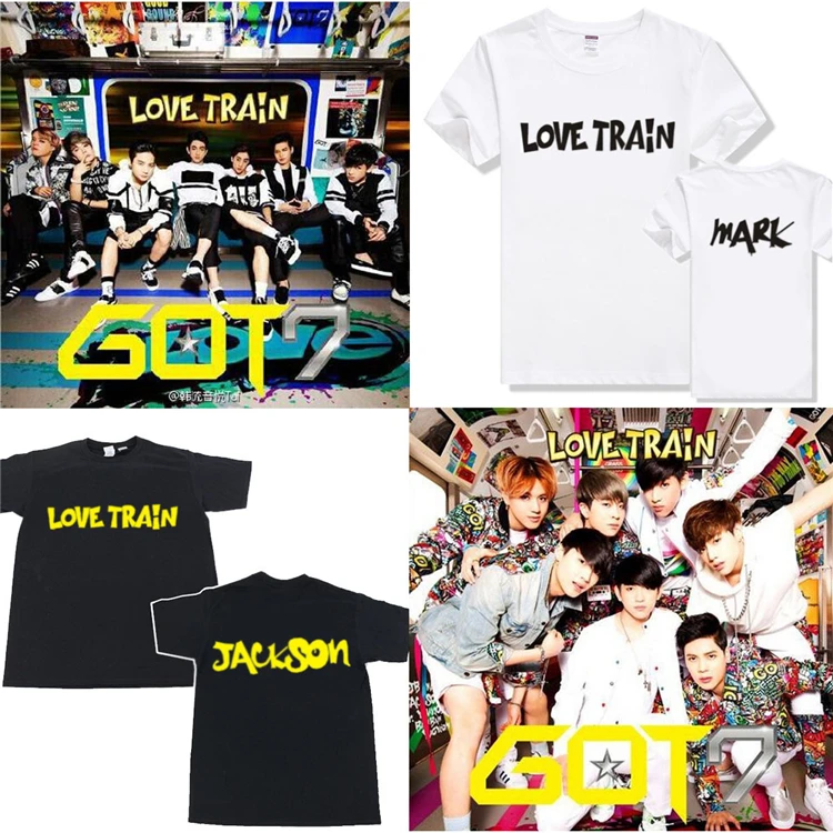 Kpop GOT7 новый стиль черные рубашки топы Корейская футболка красные белые футболки|t