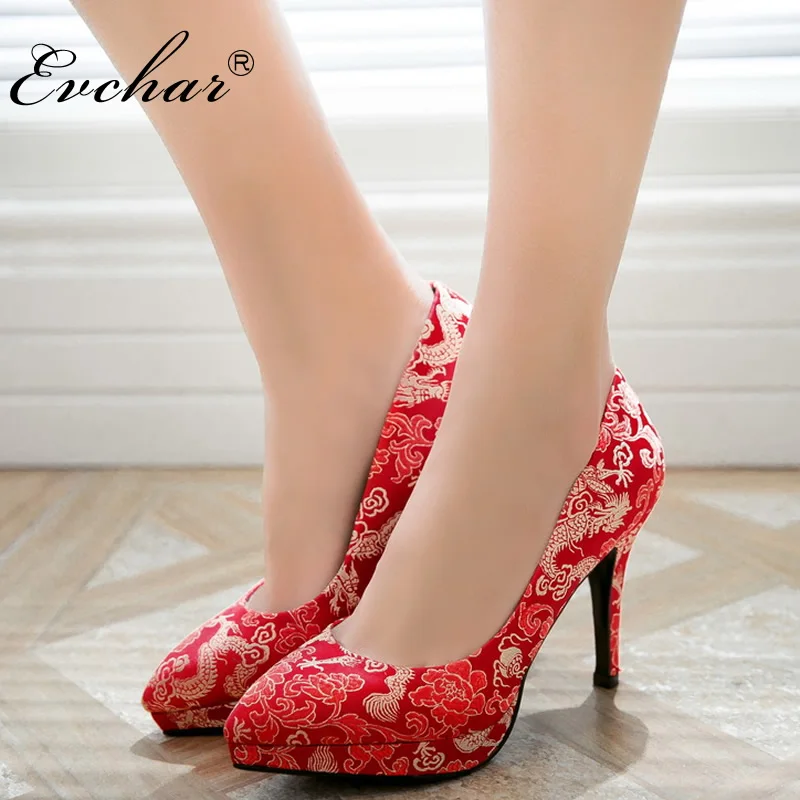 EVCHAR/красные модные демисезонные туфли женские элегантные пикантные свадебные