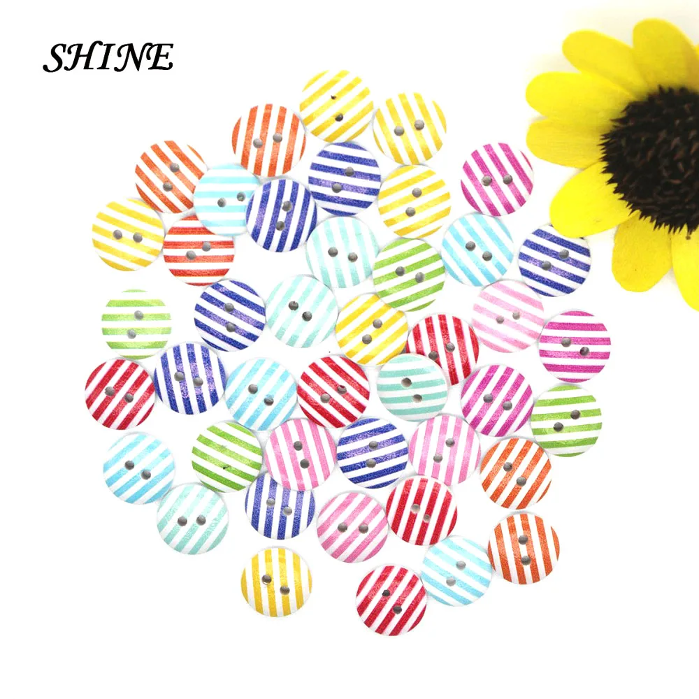 

SHINE Wooden Sewing Buttons Scrapbooking Round Mixed Two Holes Stripe 15mm Dia. 50 PCs Costura Botones Decorate bottoni botoes