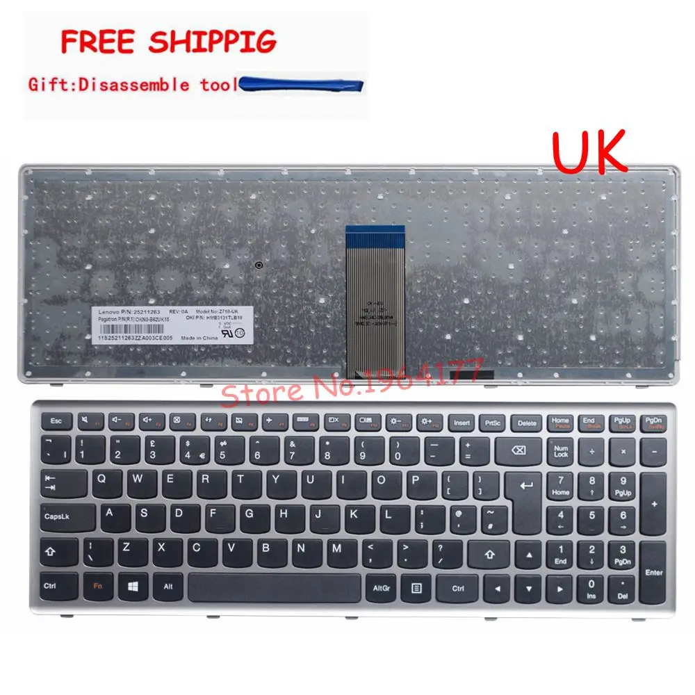 Английская клавиатура для Lenovo Ideapad Z710 U510 Клавиатура ноутбука серебряная рамка