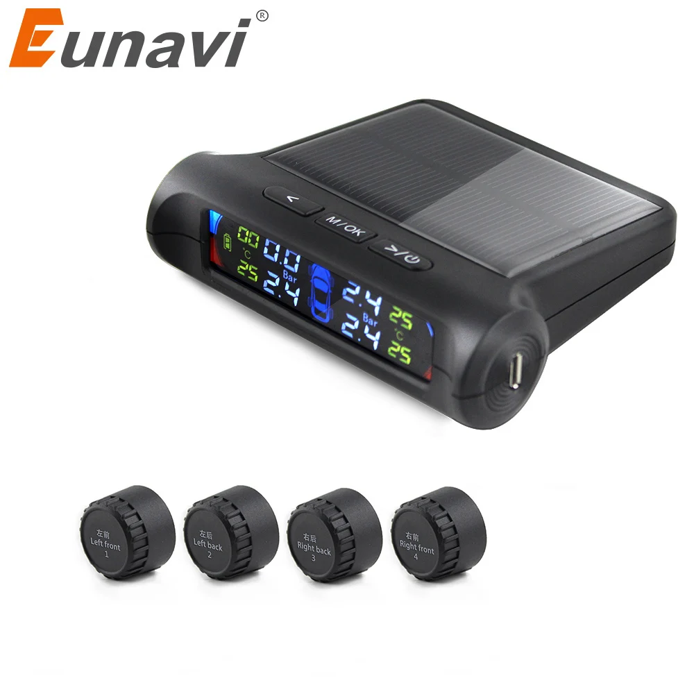 Eunavi умная Автомобильная TPMS система контроля давления в шинах Солнечная энергия