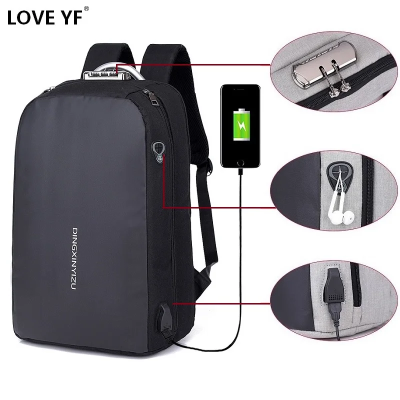 

Рюкзак мужской, для ноутбука, с USB-портом для зарядки и защитой от кражи