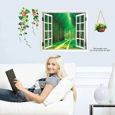 Новинка 2015 3D чехол с окошком для экрана лес Съемный ПВХ стены Стикеры виниловые