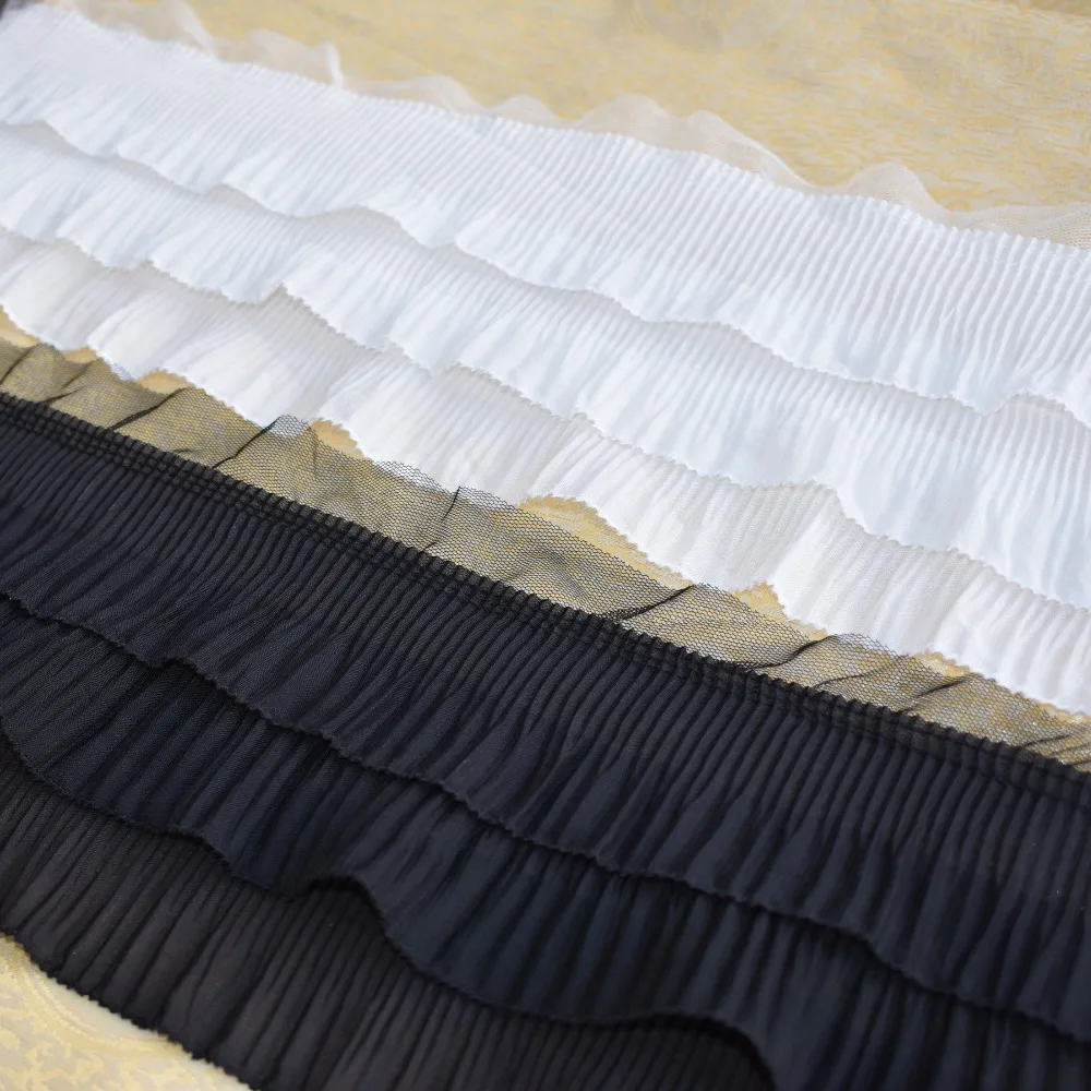 Черно белая шифоновая кружевная плиссированная юбка 3D с расклешенными манжетами