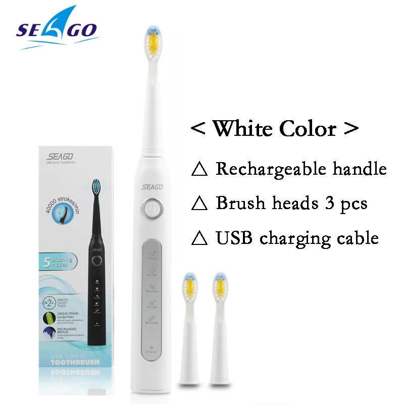 White toothbrush Seago SG-507 звуковая электрическая зубная щетка USB зарядка перезаряжаемая сменные головки фантастический подарок на день рождения сюрприз Рождество День - Цвет: White toothbrush