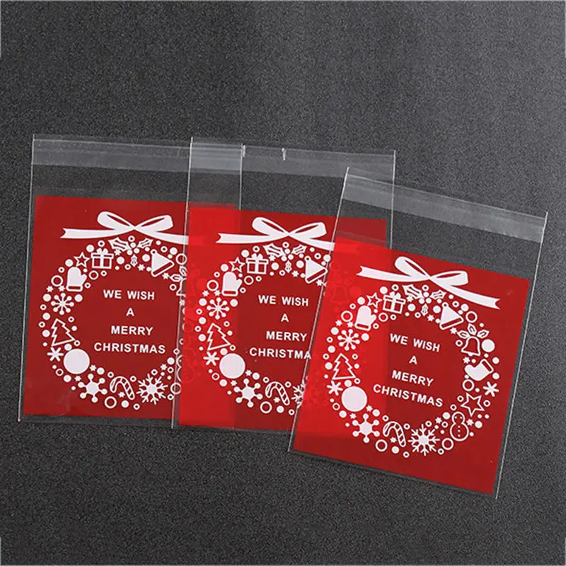 100pcs прозрачная сумка для печенья упаковочные пакеты Самоклеющийся упаковка коробка lkz сладости и конфеты точка подарочная упаковка - Цвет: 10x10cm red