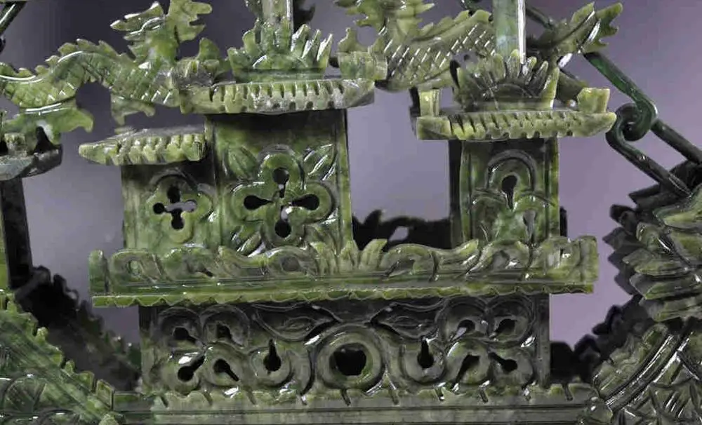 Large Chinese Hand Carved Natural Jade Dragon Incense statue Dragon Boat NT