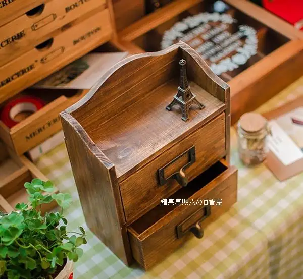 XXXG/Zakka Настольный ящик шкафа для хранения Деревянный шкафчик два